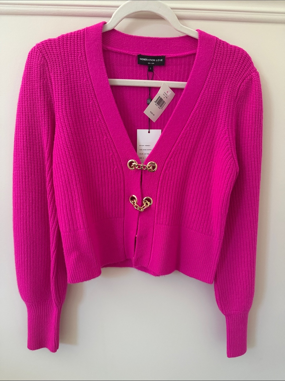 Generation Love Hot Pink Gold-Chain V-Neck Cardigan